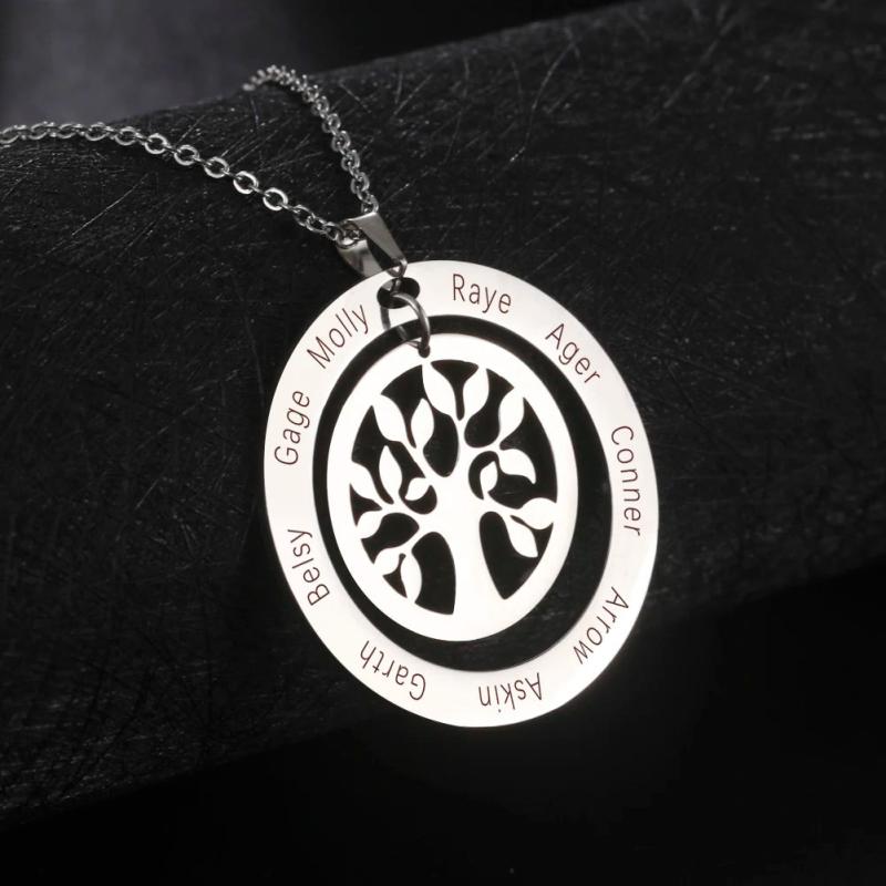 Lemegeton Tree Of Life Family Name Necklace Personalized Stainless Steel