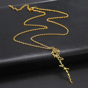 Sipuris Rose Birth Flower Name Pendant Choker Necklace