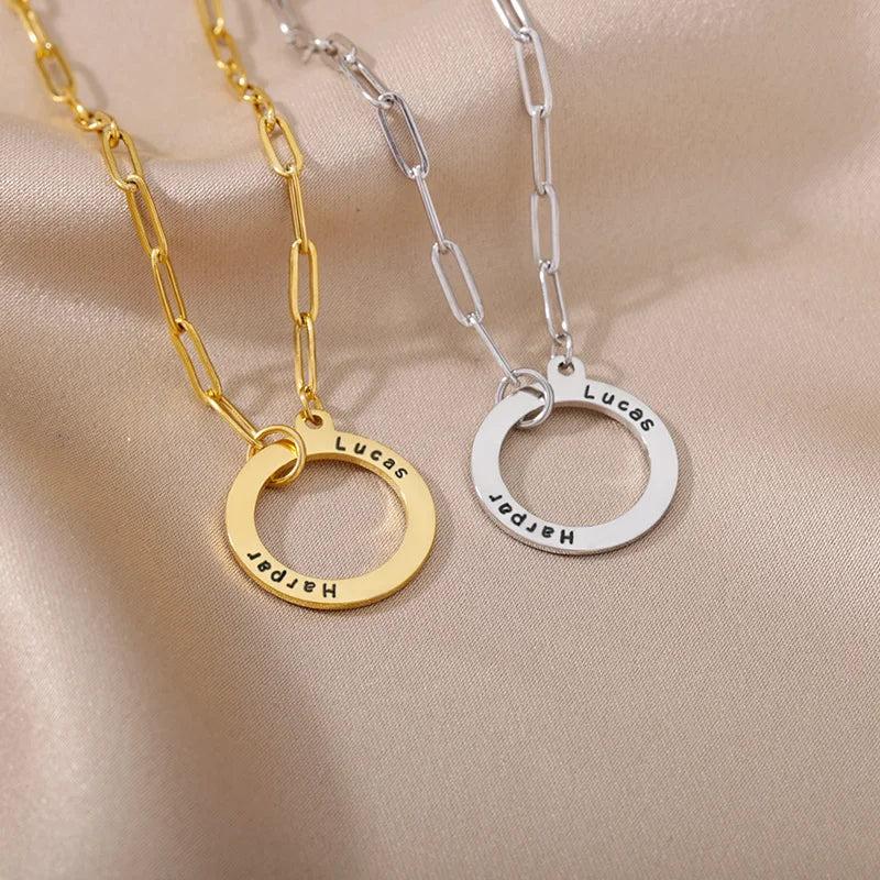 Personalized Round Name Necklace for Women Stainless Steel