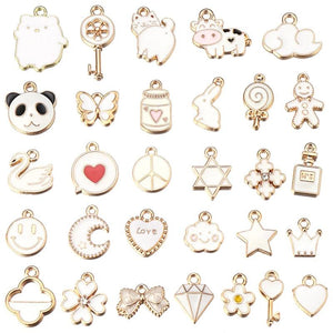 30pcs Enamel Charms Pendants Mixed Flower Animal Star Alloy Earrings Jewelry