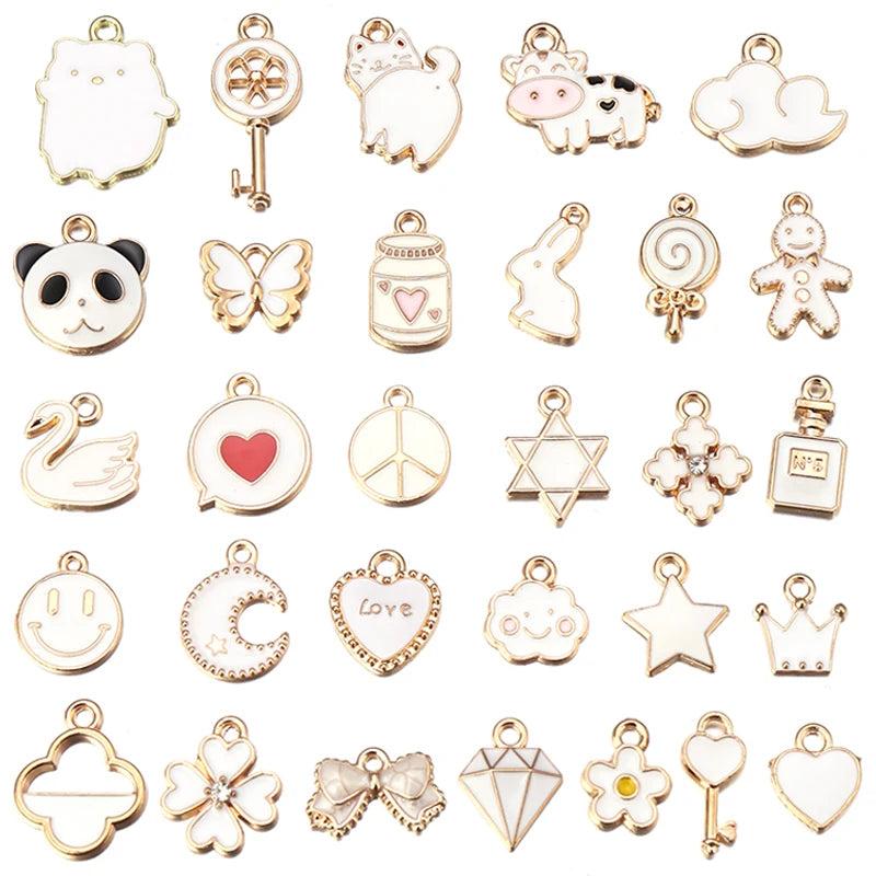 30pcs Enamel Charms Pendants Mixed Flower Animal Star Alloy Earrings Jewelry