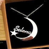 Crescent Moon & Star Name Necklace Personalized Stainless Steel Romantic Gift