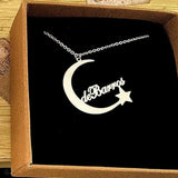 Crescent Moon & Star Name Necklace Personalized Stainless Steel Romantic Gift