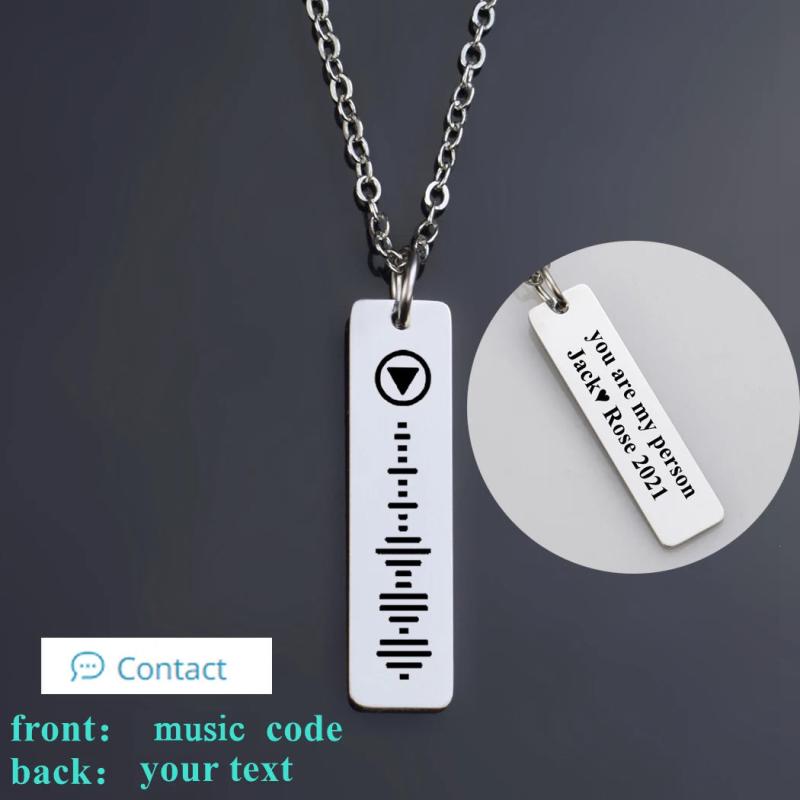 Music Code Necklace Engraved Letters Text Square Pendant Necklace