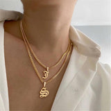 Capital Initial Necklace Stainless Steel Chain A-Z Old English Letter Pendant