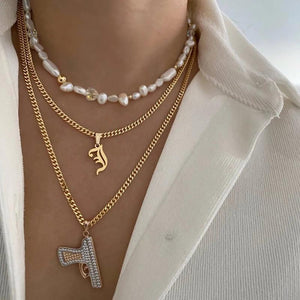 Capital Initial Necklace Stainless Steel Chain A-Z Old English Letter Pendant