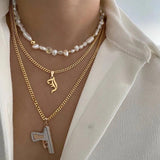 Capital Initial Necklace Stainless Steel Chain A-Z Old English Letter Pendant