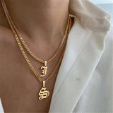 Capital Initial Necklace Stainless Steel Chain A-Z Old English Letter Pendant