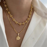 Capital Initial Necklace Stainless Steel Chain A-Z Old English Letter Pendant