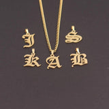 Capital Initial Necklace Stainless Steel Chain A-Z Old English Letter Pendant