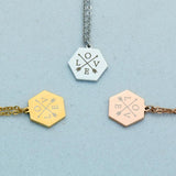 Custom Hexagon Necklace with 4 Initials Stainless Steel Charms