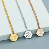 Custom Hexagon Necklace with 4 Initials Stainless Steel Charms