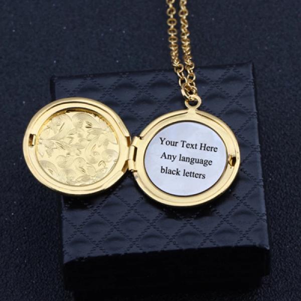 Engraved Round Photo Box Pendant Personalized Necklace