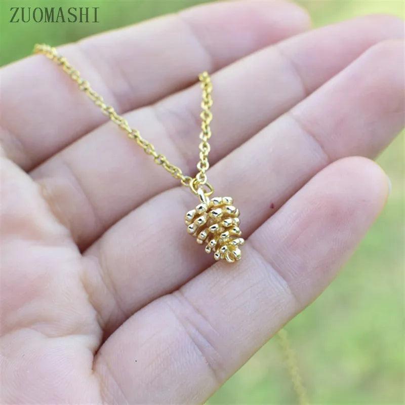 Tiny Pinecone Charm Necklace Dainty Pine cone Necklace Autumn Jewelry