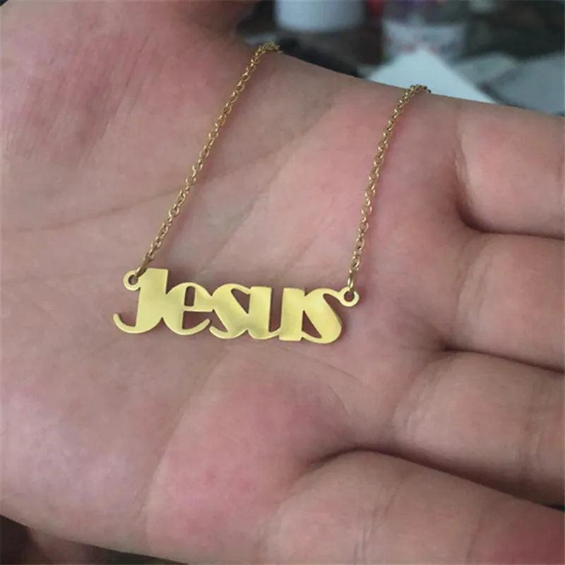 Stainless Steel Christ Jesus Letter Necklace Ankh Cross Pendant