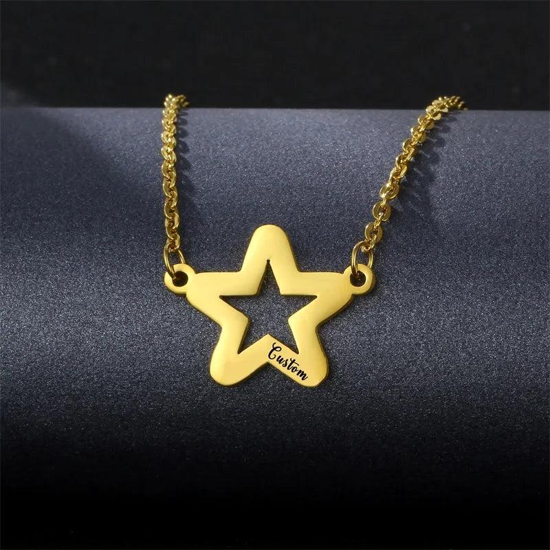 Personalized Star Engraved Name Necklaces for Women Stainless Steel