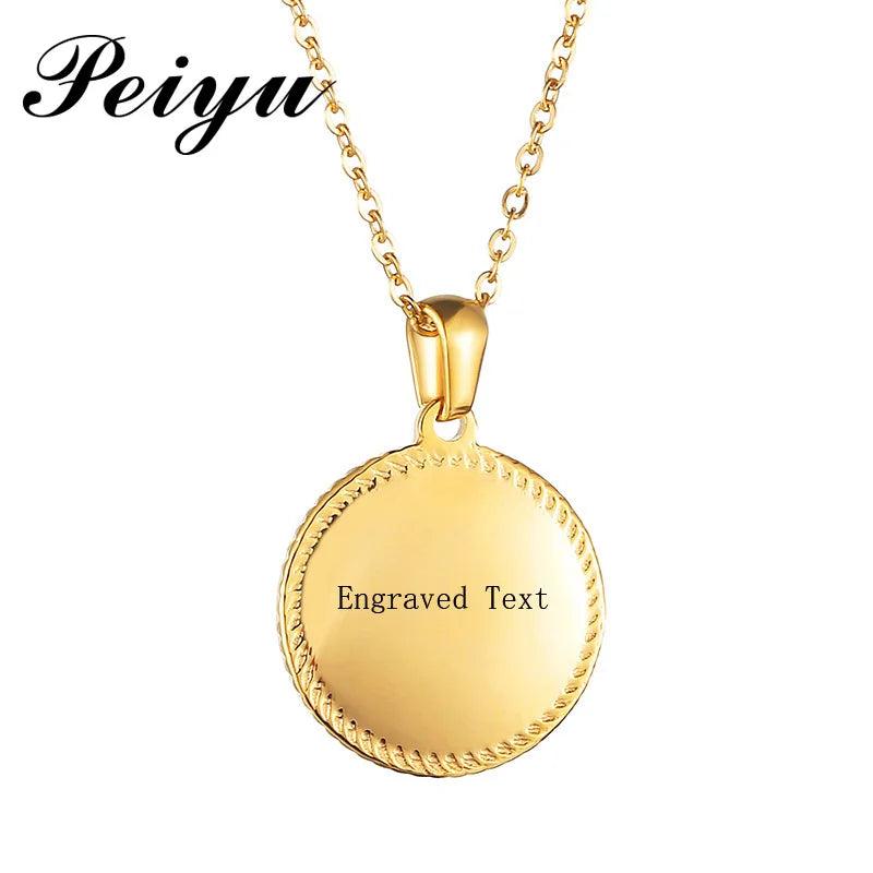 Personalized Coin Necklace Engraved Text Round Pendant Silver Jewelry