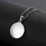 Personalized Coin Necklace Engraved Text Round Pendant Silver Jewelry