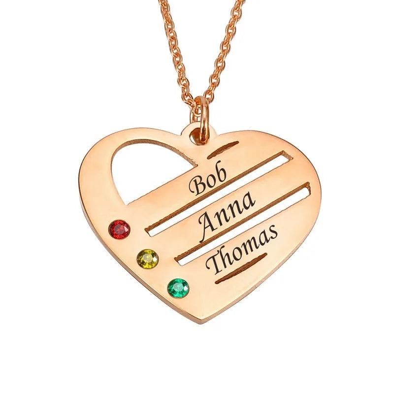 Personalized Birthstone Heart Necklace Stainless Steel Love Pendant