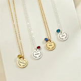 Personalized Engraved Baby Name Pendant Necklace Birthstone Gemstone