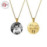 Engraved Photo Name Necklace Round Keepsake For Women Men