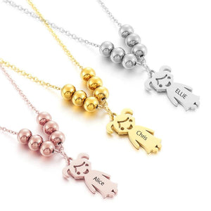 Personalized Name Necklace Stainless Steel with Engraved Beads - Father's Gift