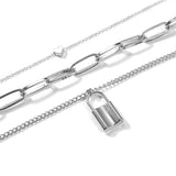 Heart Lock Necklace Stainless Steel Engraved 3-Layer Pendant