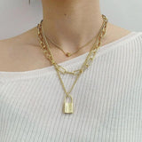 Heart Lock Necklace Stainless Steel Engraved 3-Layer Pendant