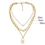 Heart Lock Necklace Stainless Steel Engraved 3-Layer Pendant