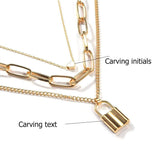 Heart Lock Necklace Stainless Steel Engraved 3-Layer Pendant