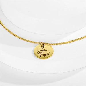 Handwriting Signature Engrave Disc Necklace Stainless Steel Round Pendant