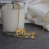 Cat Shape Name Necklace Stainless Steel Personalized Jewelry