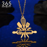 Personalized Stainless Steel Mom Necklace with Nameplate Utensils