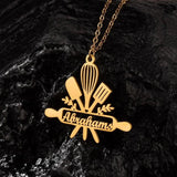 Personalized Stainless Steel Mom Necklace with Nameplate Utensils