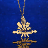 Personalized Stainless Steel Mom Necklace with Nameplate Utensils