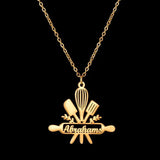 Personalized Stainless Steel Mom Necklace with Nameplate Utensils