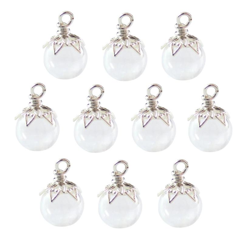 6PCS Mini Clear Glass Globe Ball Charms DIY Necklace Accessories