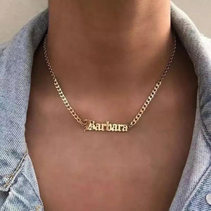 Old English Necklace Stainless Steel Choker Cuban Chain Personalized Name Neckla