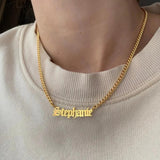 Old English Necklace Stainless Steel Choker Cuban Chain Personalized Name Neckla