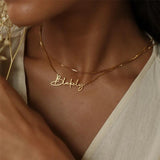Name Necklace Cursive Stainless Steel Choker Mothers Gift