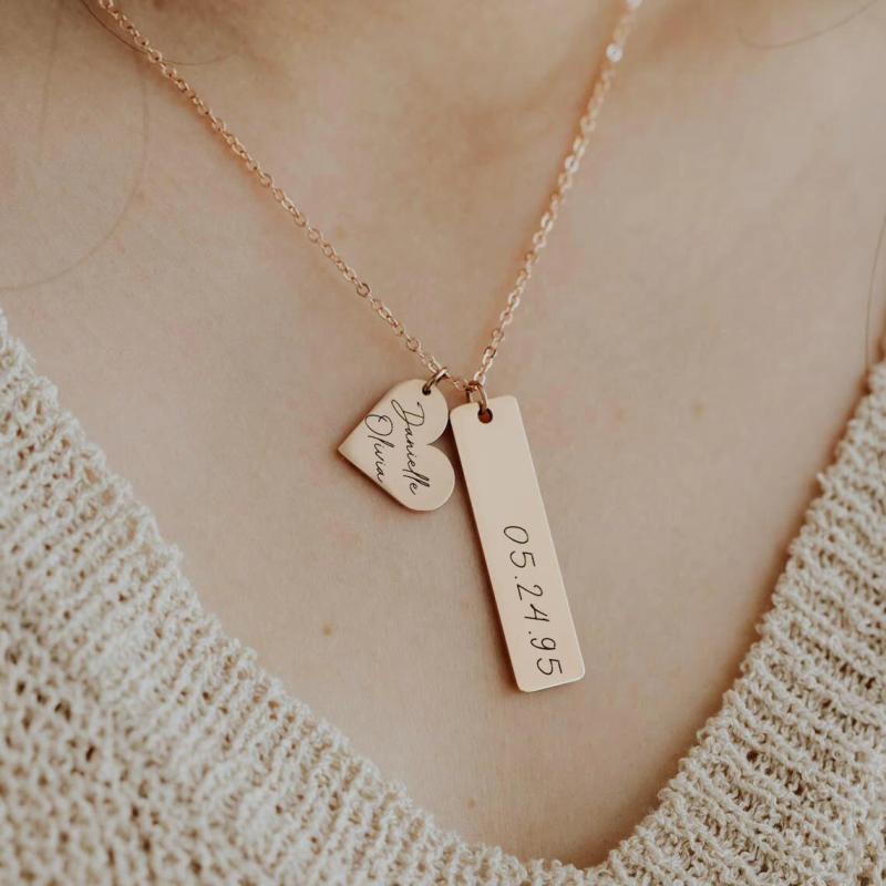 Engraved Necklace Personalized Multiple Kids Names for Mothers Jewelry