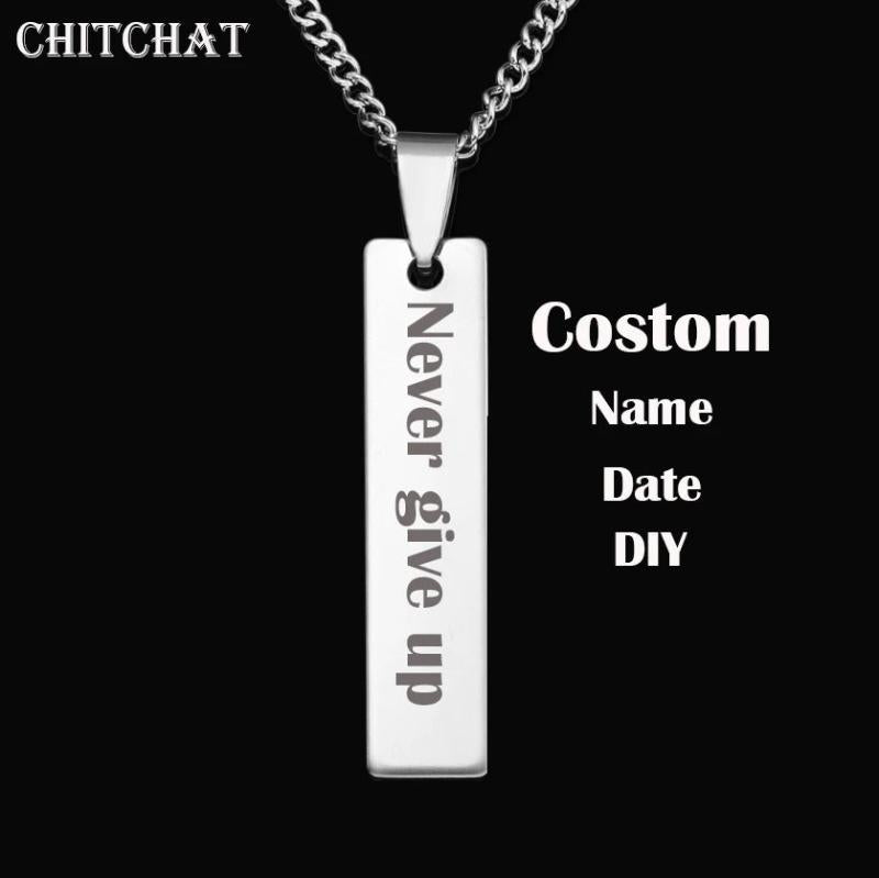 Personalized Name Necklace Blank Bar Tag Pendant Necklace