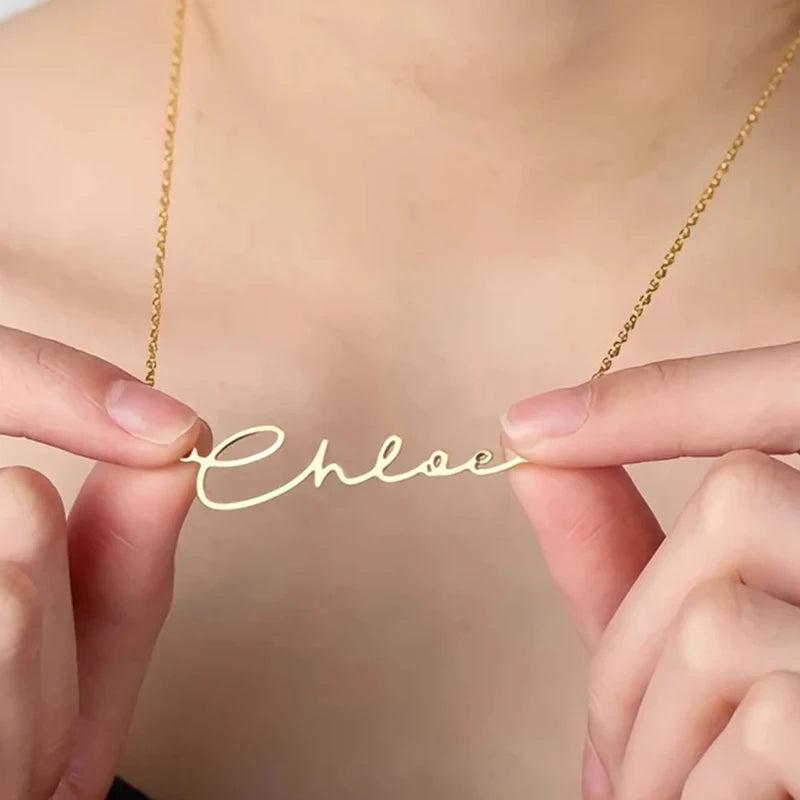 Personalized Silver Art Letter Nameplate Stainless Steel Necklace