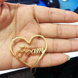 Personalized Crown Name Necklace Heart Pendant Choker Necklaces For Women