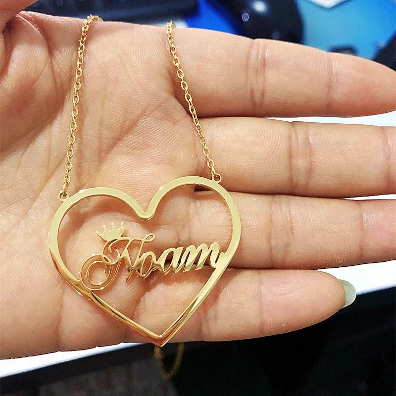 Personalized Crown Name Necklace Heart Pendant Choker Necklaces For Women