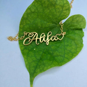Double Hollow Heart Name Necklace Women Stainless Steel Personalize