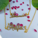 Double Hollow Heart Name Necklace Women Stainless Steel Personalize