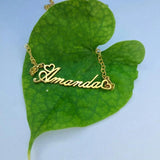 Double Hollow Heart Name Necklace Women Stainless Steel Personalize