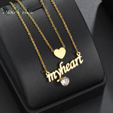 Personalized Heart Zircon Steel Necklace Double Chain Women Gift