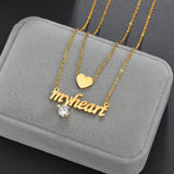 Personalized Heart Zircon Steel Necklace Double Chain Women Gift